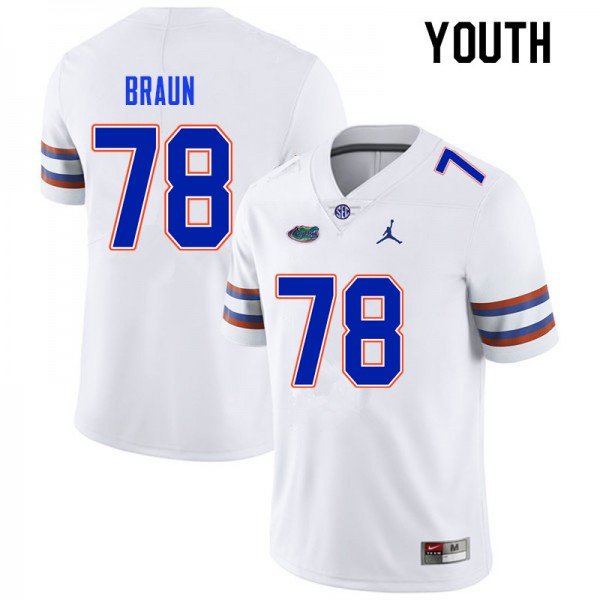 Youth #78 Josh Braun Florida Gators College Football Jerseys White
